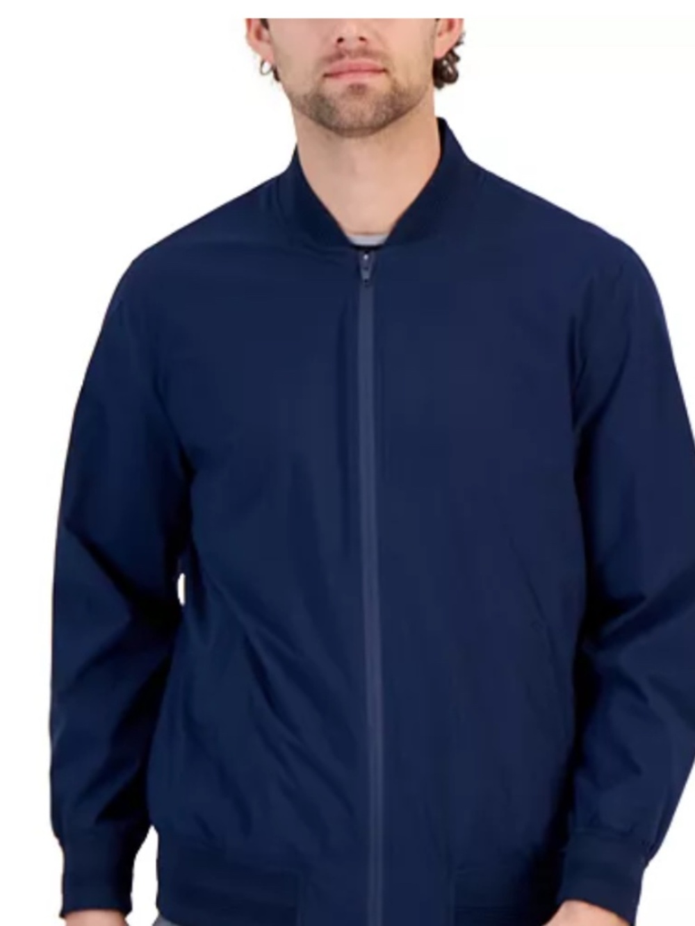 $83 Alfani Mens Pique Knit Bomber Jacket Neo Blue Texture Cott
